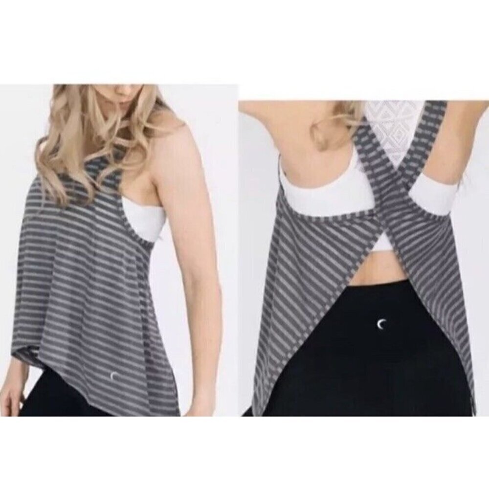 Zyia Active Tank Top Gray Striped Nimbus Split Back Racerback Lightweight Sz XL